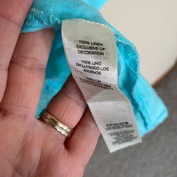 Chico's Womens Aqua Breeze Linen Beaded Open Front Coastal Beach Jacket Size S 0 - Picture 5 of 6